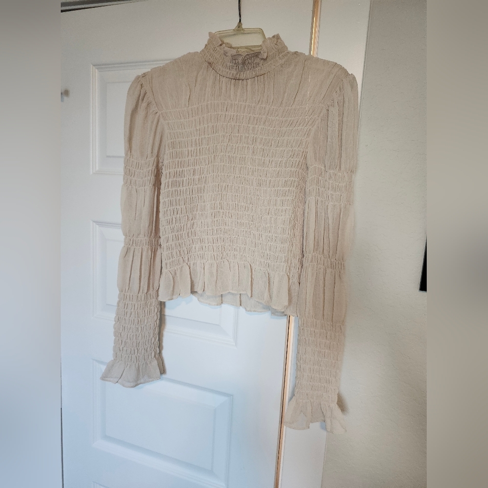 Chic Cream Smocked Women's Blouse